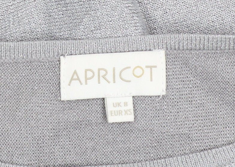 Apricot Women’s Grey Metallic Knit Boat Neck Pullover Jumper Size 8