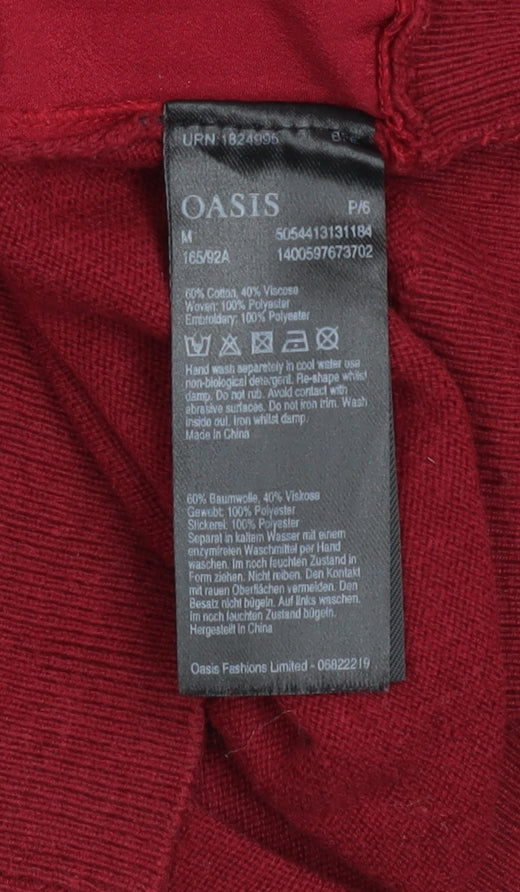 Oasis Women’s Red Floral Embroidered 3/4 Sleeve Pullover Jumper Size 12