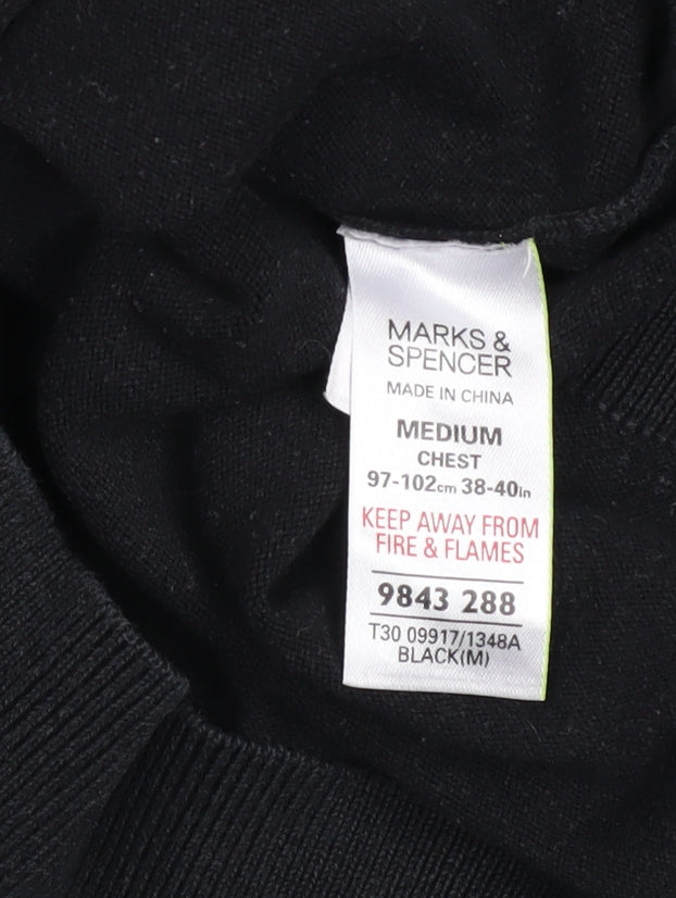 Marks and Spencer Men's Black V-Neck Pullover Jumper Medium