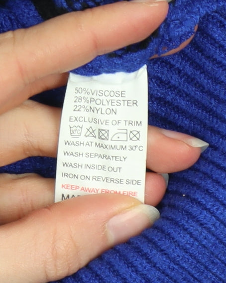 QED London Women’s Blue Check Knit Cardigan Size S V-Neck