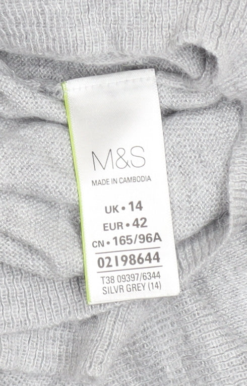 Marks & Spencer Women’s Grey V-Neck Long Sleeve Jumper Size 14