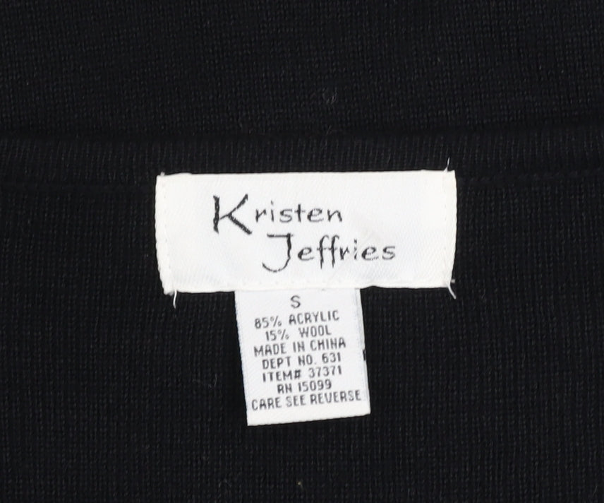 Kristen Jeffries Women's Black Embroidered V-Neck Cardigan S