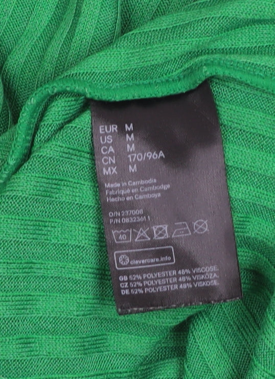 H&M Women’s Green Ribbed High Neck Short Sleeve Knit T-Shirt M