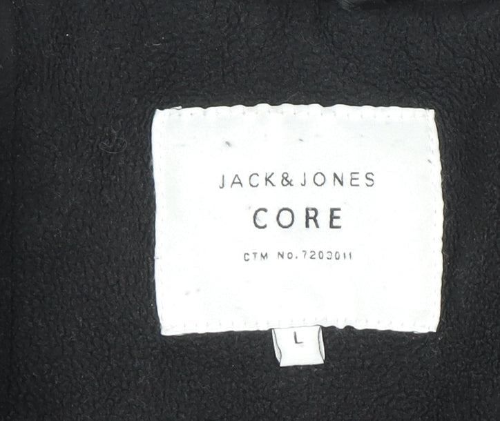 Jack & Jones Core Men's Black L Bomber Jacket Polyester Lined Zip-Up
