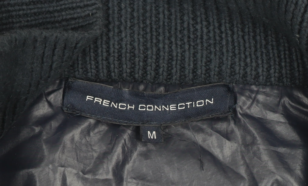 French Connection Men's Blue Quilted Bomber Jacket Size M