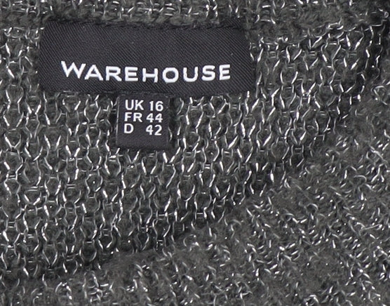 Warehouse Womens Grey Metallic Mock Neck Knit Pullover Jumper Size 16