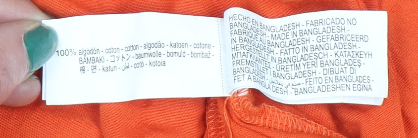 Zara Women Orange Basic Short Sleeve Cotton T-Shirt Medium