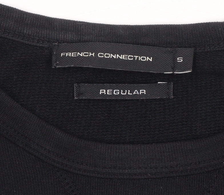 French Connection Men's Black Cotton Crew Neck Jumper Small