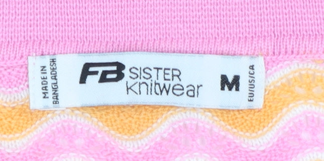 FB Sister Women’s Pink Collared Knit Pullover Jumper M Retro Style