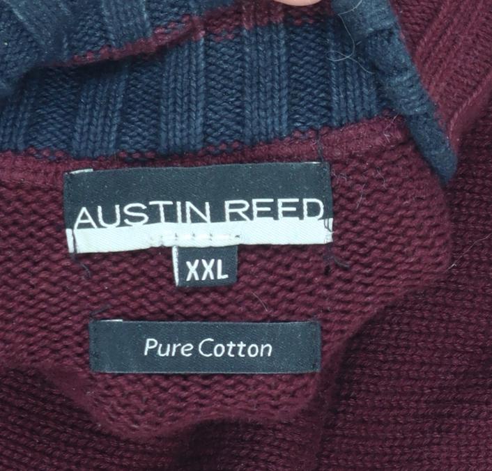Austin Reed Men’s Red 2XL Cotton Button Henley Jumper