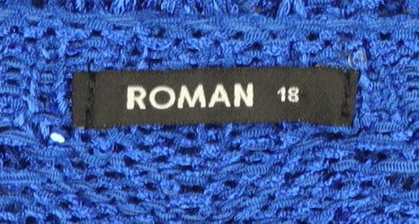 Roman Women Blue Sequin Open-Knit 3/4 Sleeve Pullover Jumper Size 18