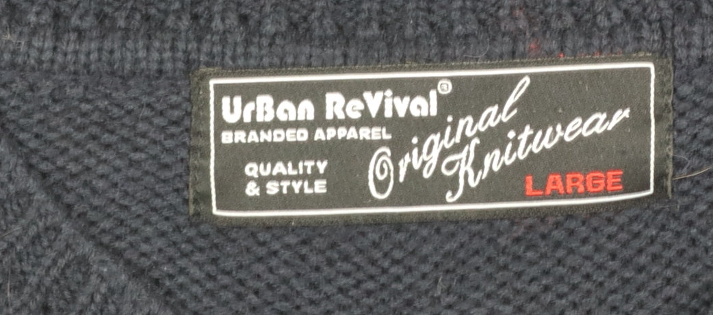 Urban Revival Men’s Black Cable Knit Crew Neck Jumper Size L