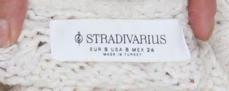 Stradivarius Womens Ivory Fringe Cable-Knit Pullover Jumper Size 12