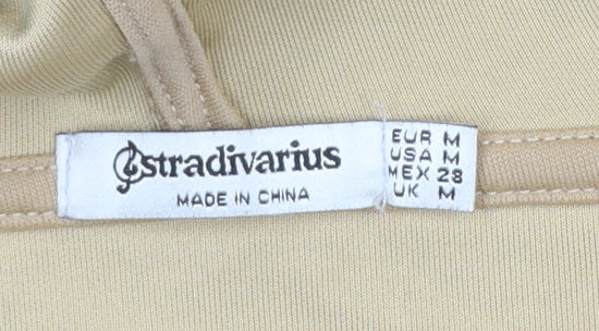 Stradivarius Women Beige Pullover Hoodie Medium Drawstring Casual