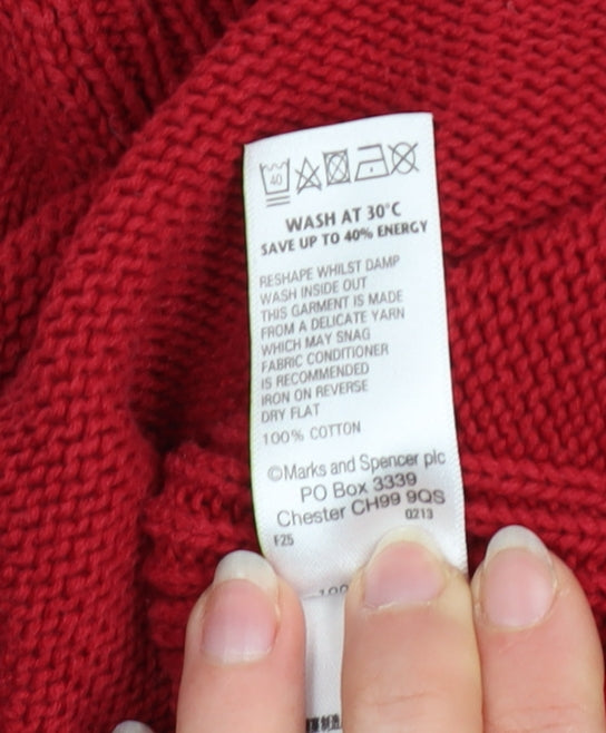 Marks & Spencer Women Red V-Neck Cotton Zip Jumper Size 12