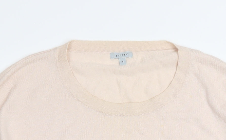 Jigsaw Women’s Beige Cotton Crew Neck Ruffle Hem Jumper Size S