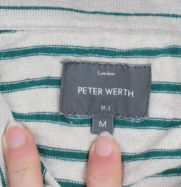 Peter Werth Men’s Beige Striped Cotton Polo Shirt Size M