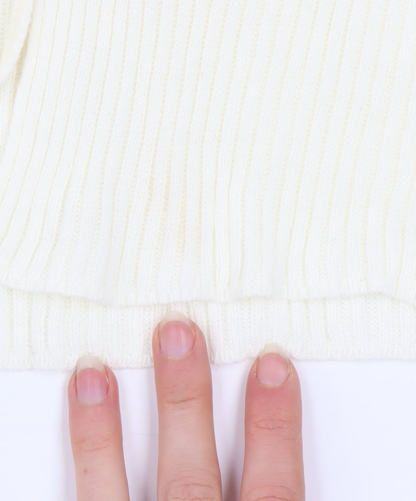 Nasty Gal Women's Ivory Cropped Knit Long Sleeve Tie Top Size S