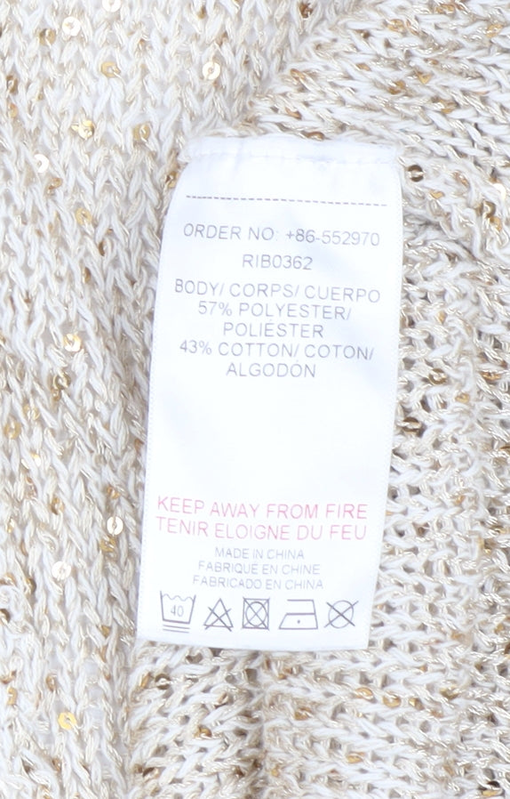Ribbon Women Beige Sequin Knit Open Cardigan Size 10