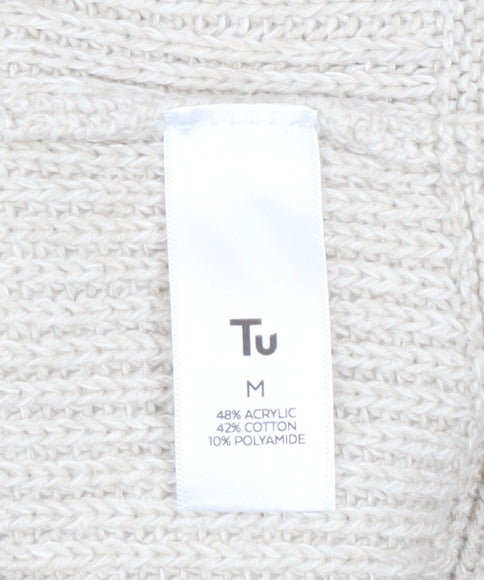 Tu Men Beige Chunky Knit Crew Neck Pullover Jumper Medium