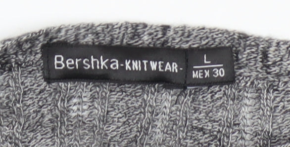 Bershka Women Grey Long Rib Knit Open Cardigan L