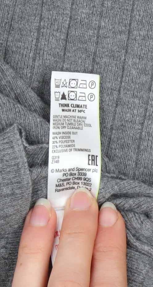 Marks & Spencer Women Grey Mock Neck Ribbed Knit Pullover Jumper Size 18