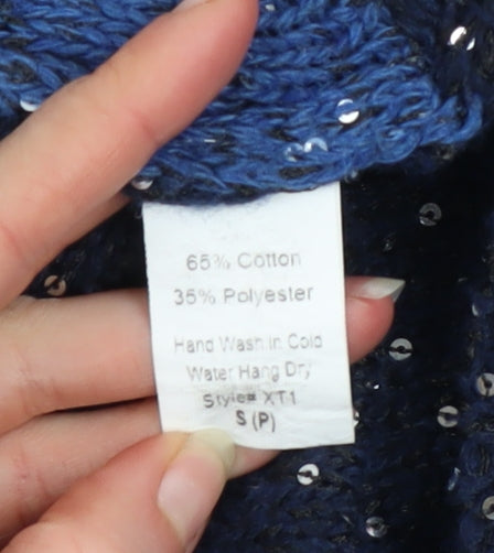 Carmin Women's Blue Sequin Knit Pullover Jumper Size S