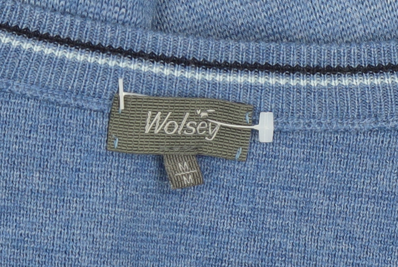 Wolsey Men's Blue Striped Wool Blend V-Neck Pullover Jumper Size M