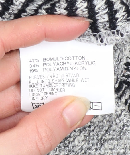 Skovhuus Women's Grey Mock Neck Geometric Knit Jumper Size L
