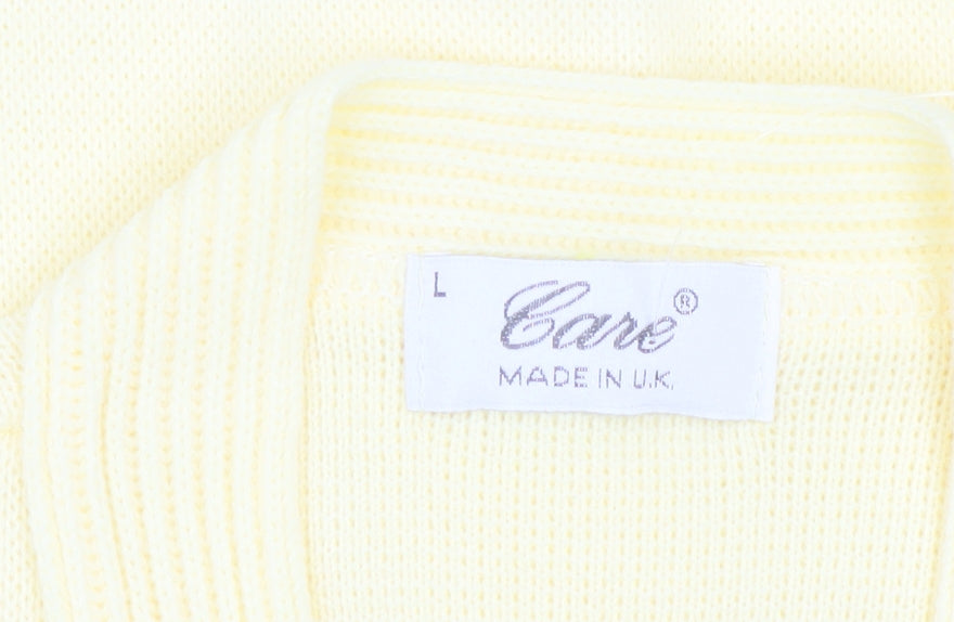 Care Women Yellow Cardigan L Knit V-Neck Button Classic Embroidered