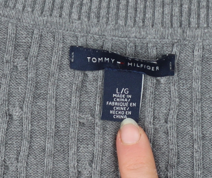Tommy Hilfiger Men’s Grey Cotton V-Neck Cable Knit Jumper L