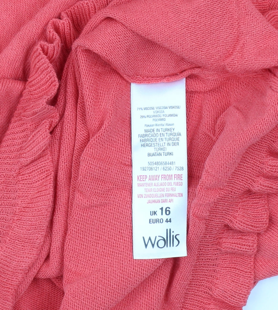Wallis Women’s Pink Ruffle Hem 3/4 Sleeve Pullover Jumper Size 16