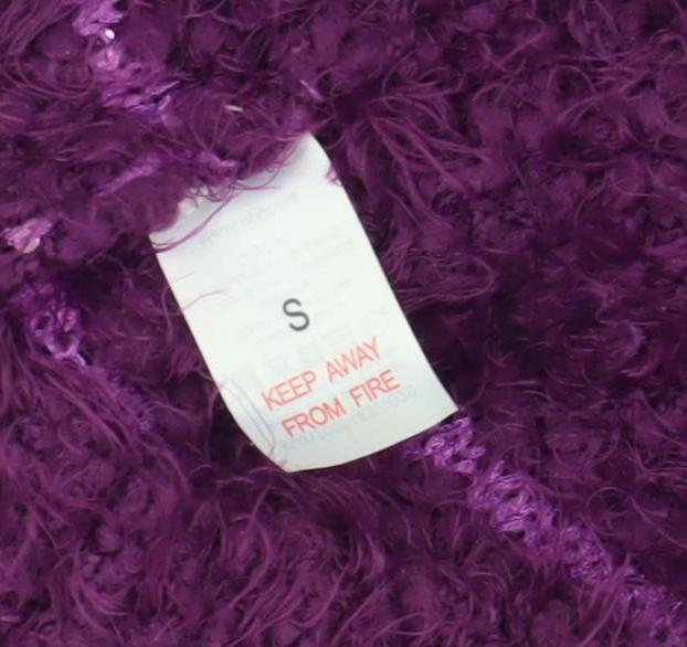 BM Collection Women's Purple Sequin Open-Knit Pullover Jumper Size S