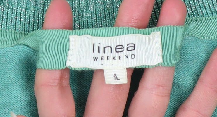 Linea Weekend Women's Green Cotton Henley Jumper Size L