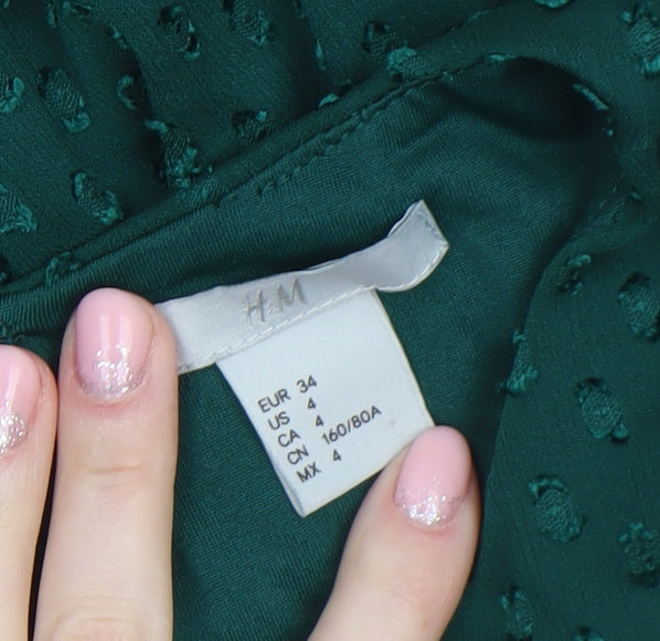 H&M Women Green Ruffle Bell Sleeve Shift Dress Size 6