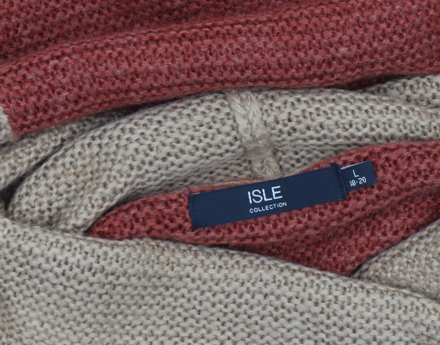 Isle Collection Women's Beige Roll Neck Chunky Knit Jumper L 18-20
