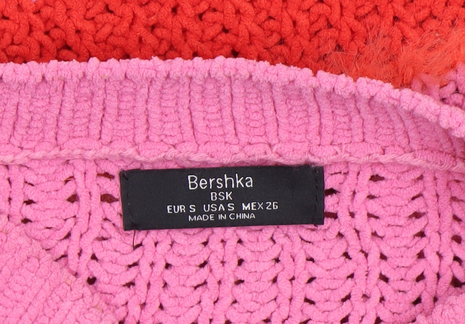 Bershka Women's Multicoloured Chunky Knit Striped Jumper Size S