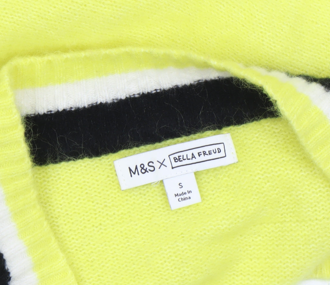 Marks & Spencer Women Yellow V-Neck Wool Pullover Jumper S
