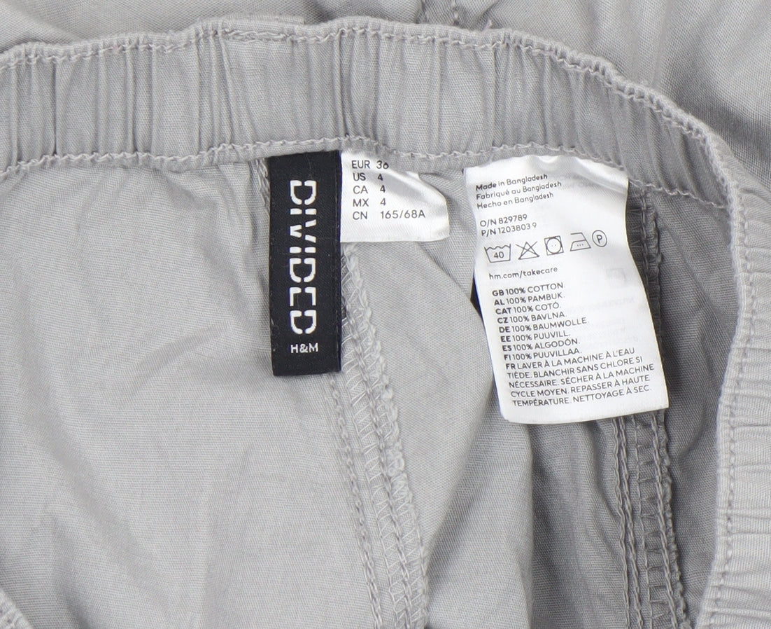 H&M Divided Women’s Grey Cargo Trousers Size 2 Cotton Straight Leg