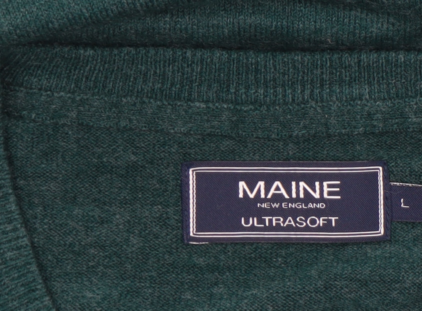 Maine New England Men’s Green V-Neck Acrylic Jumper Size L