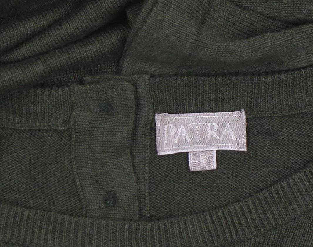 Patra Women Green Cotton Henley Jumper Size L Crew Neck Knit