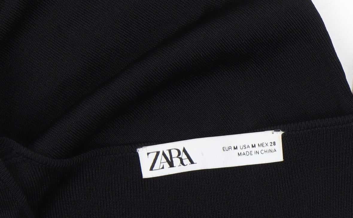 ZARA Women Black M Shift Dress Long Bell Sleeves Beaded Cocktail