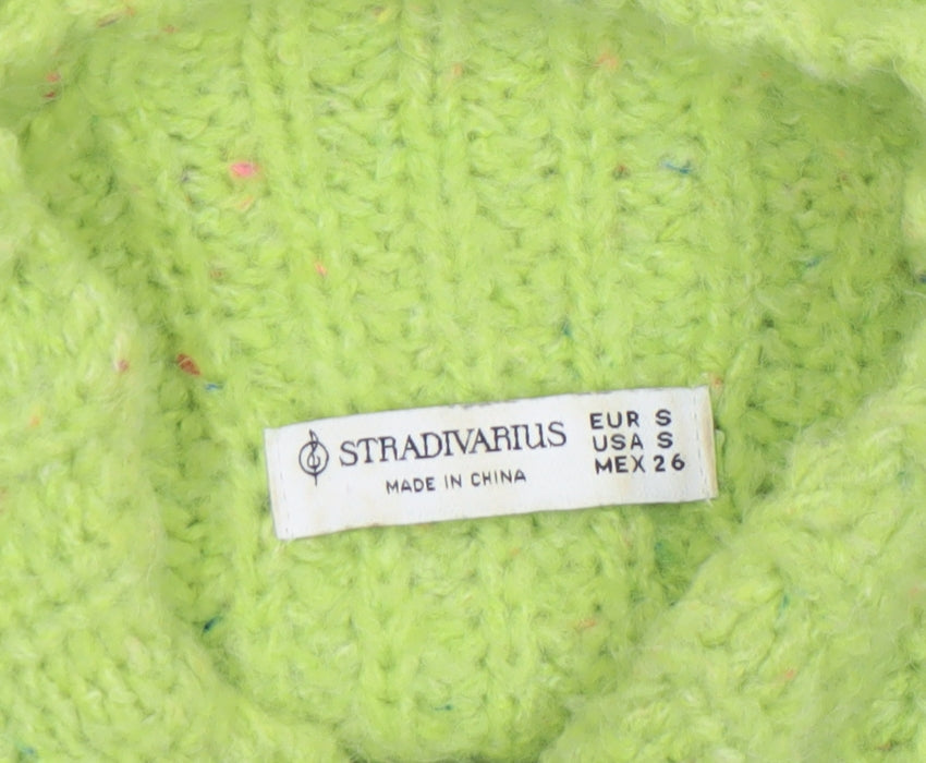 Stradivarius Women’s Green Chunky-Knit High Neck Pullover Jumper Size 8