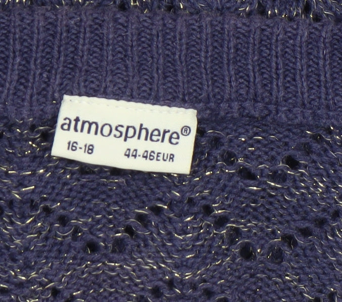 Atmosphere Women's Blue Open-Knit V-Neck Cardigan Size 16-18