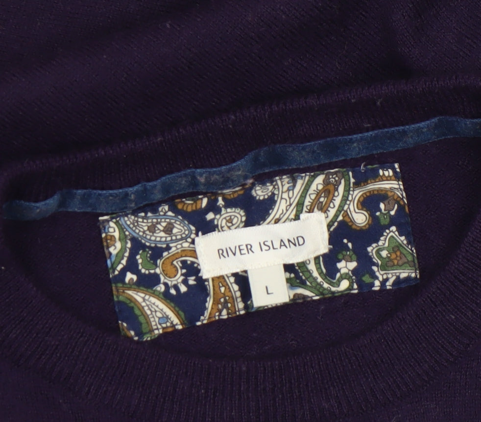 River Island Men's Purple Wool Blend Crew Neck Jumper L