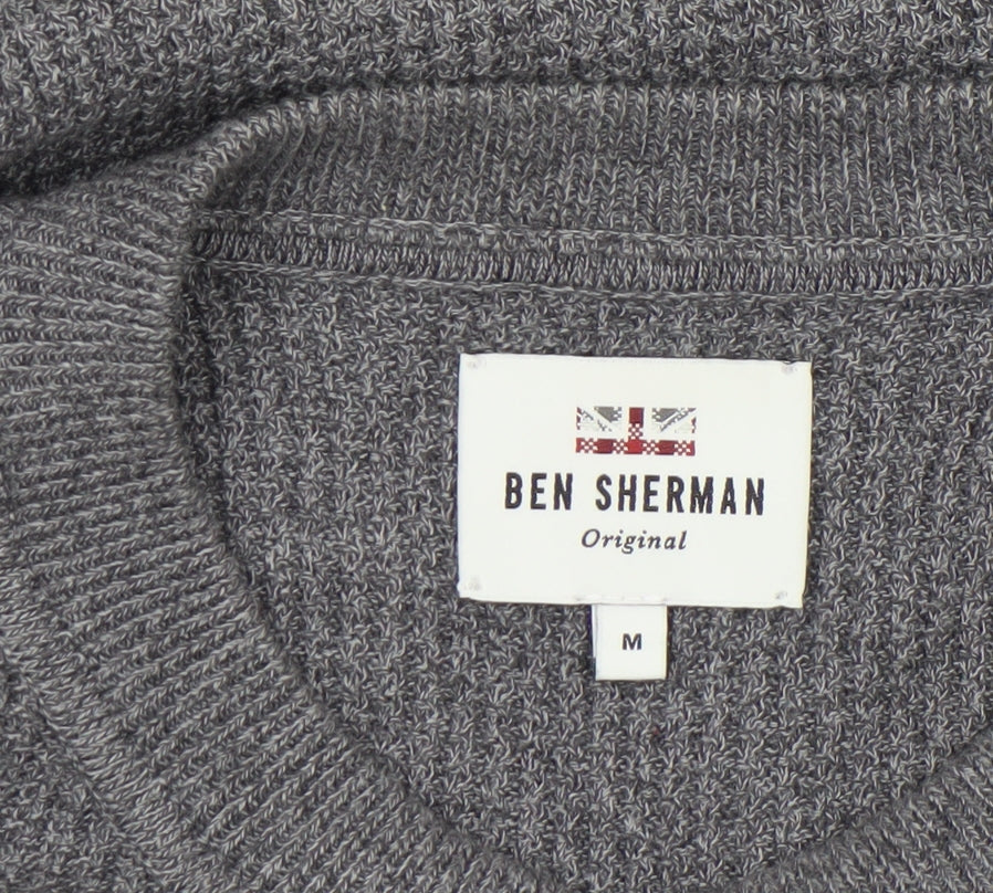 Ben Sherman Men's Grey Cotton Crew Neck Jumper M Waffle Knit