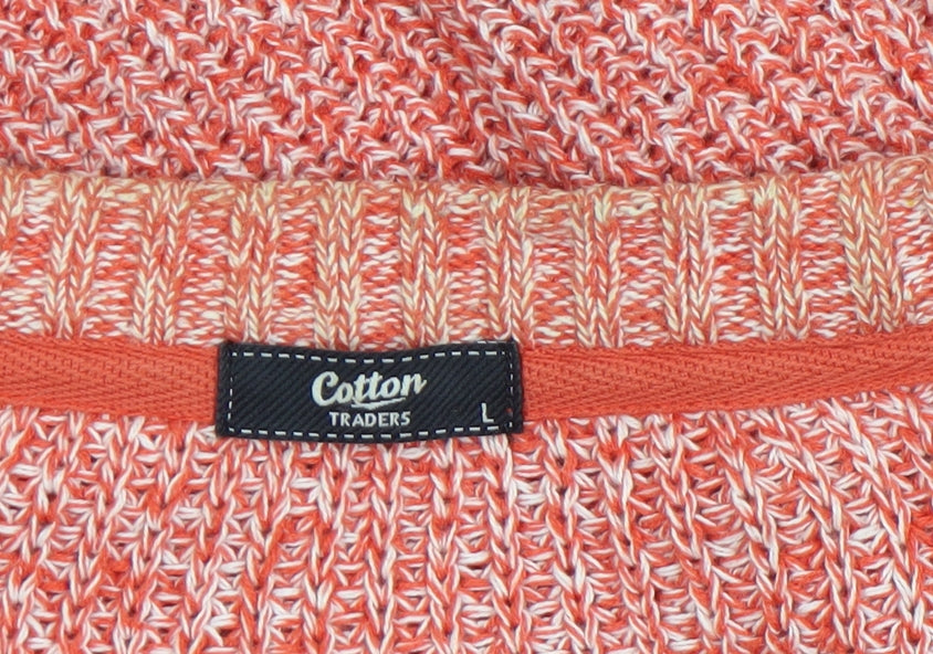 Cotton Traders Men's Orange Crew Neck Chunky Knit Jumper Size L