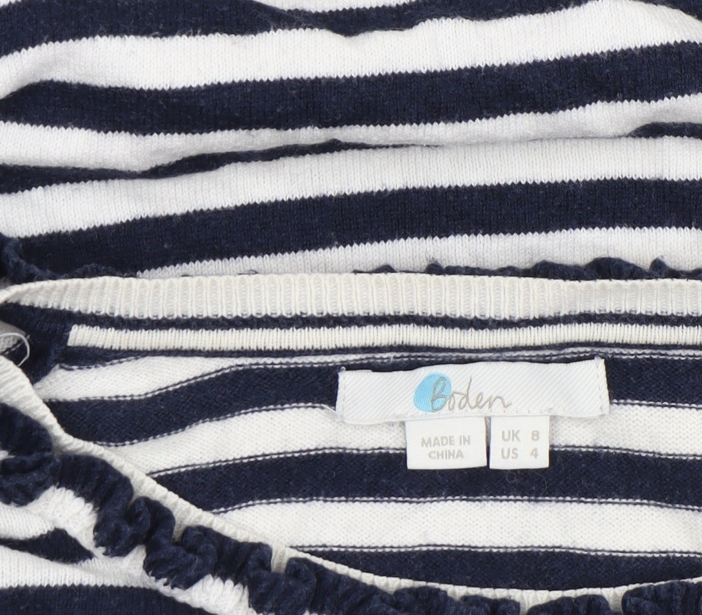 Boden Women Blue Striped Wool Cotton Crew Neck Jumper UK 8