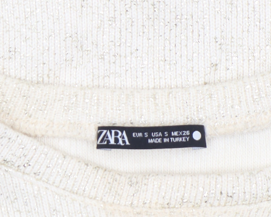 ZARA Women’s Ivory Glitter Knit Long Sleeve Pullover Jumper Size 8