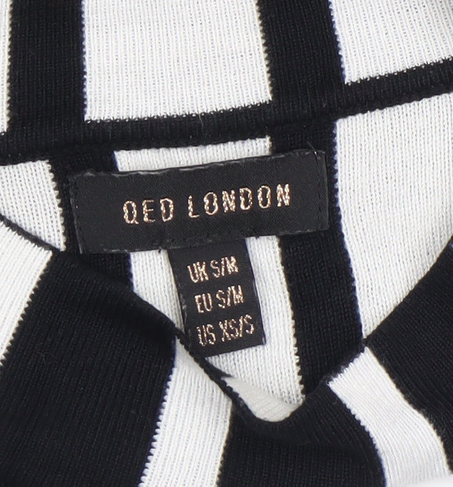 QED London Women's Black Geometric High Neck Knit Jumper Size S